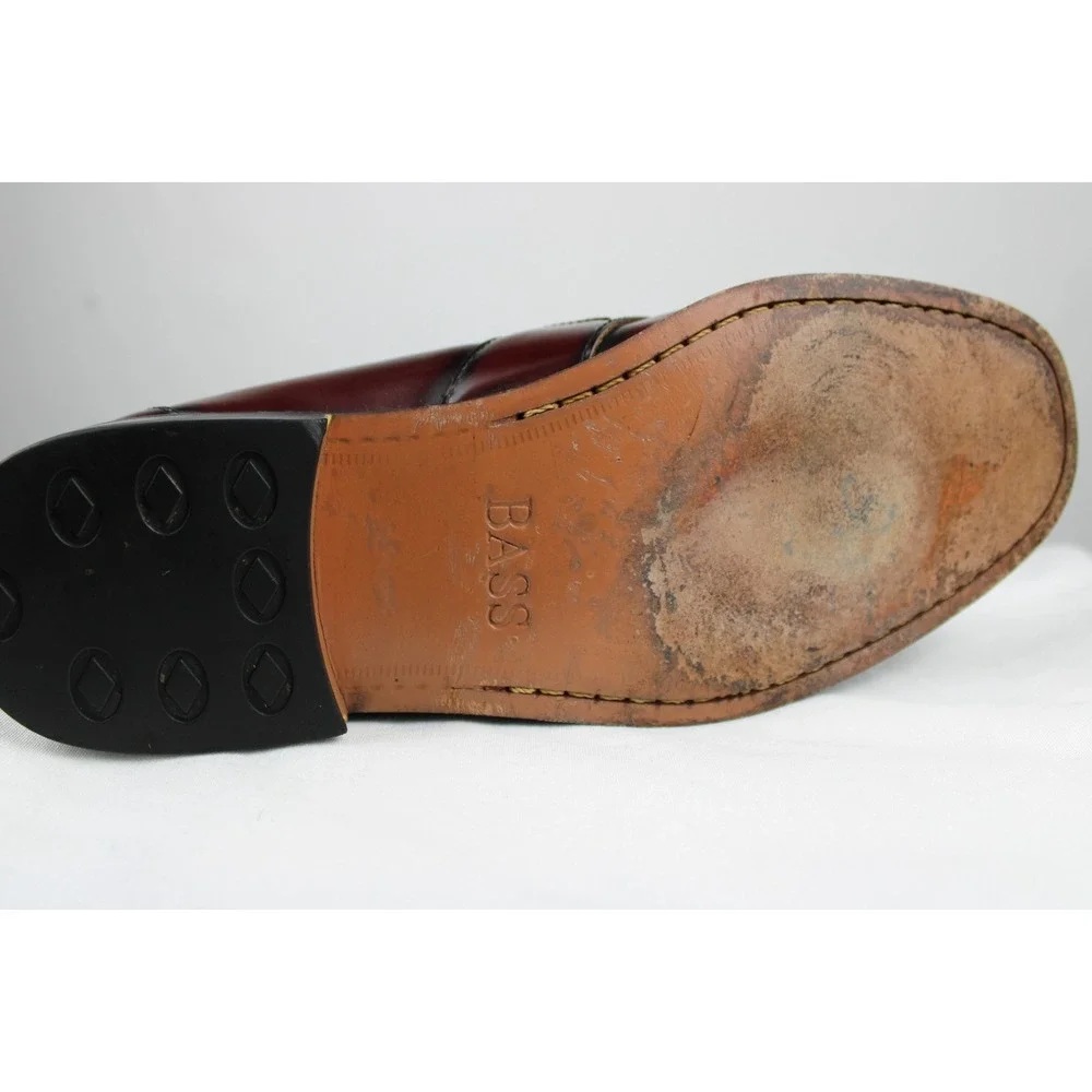 Bass Mens Burgundy Leather Kiltie Loafers Buckle Fringe SlipOn Dress Shoes 11.5M